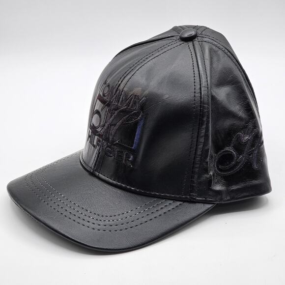 Vintage Tommy Hilfiger Black Leather Hat - 90s Logo Cap, Embroidered One Size - Picture 3 of 5